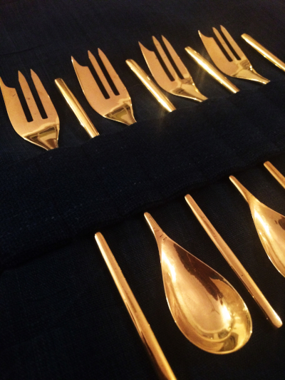 Brass Cutlery - cake fork and tea spoon set